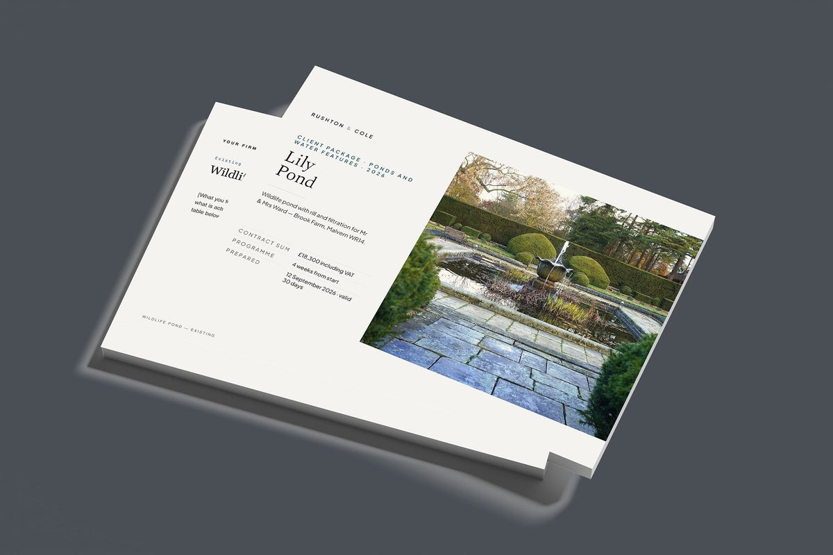 Ponds and Water Features Client Package, Standard colourway, stacked books mockup