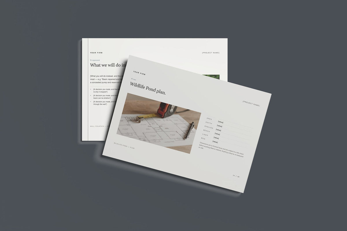 Ponds and Water Features Client Package, Standard colourway, front and back cover mockup