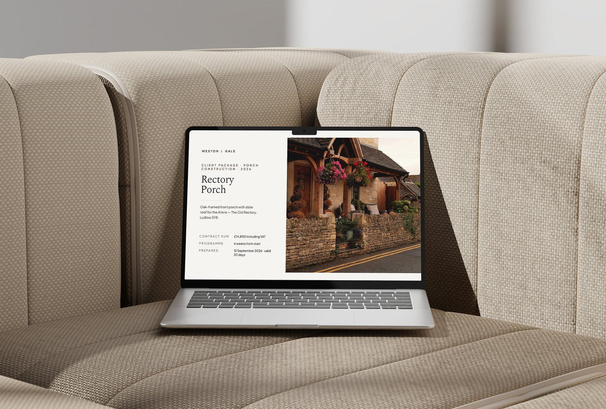 Porch Client Package, Standard colourway, laptop screen mockup