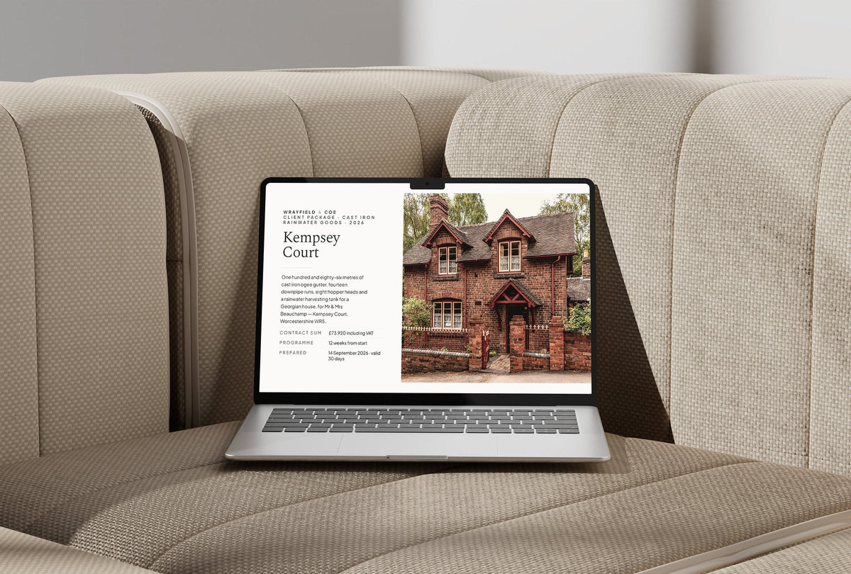 Rainwater Goods Client Package, Ivory colourway, laptop screen mockup
