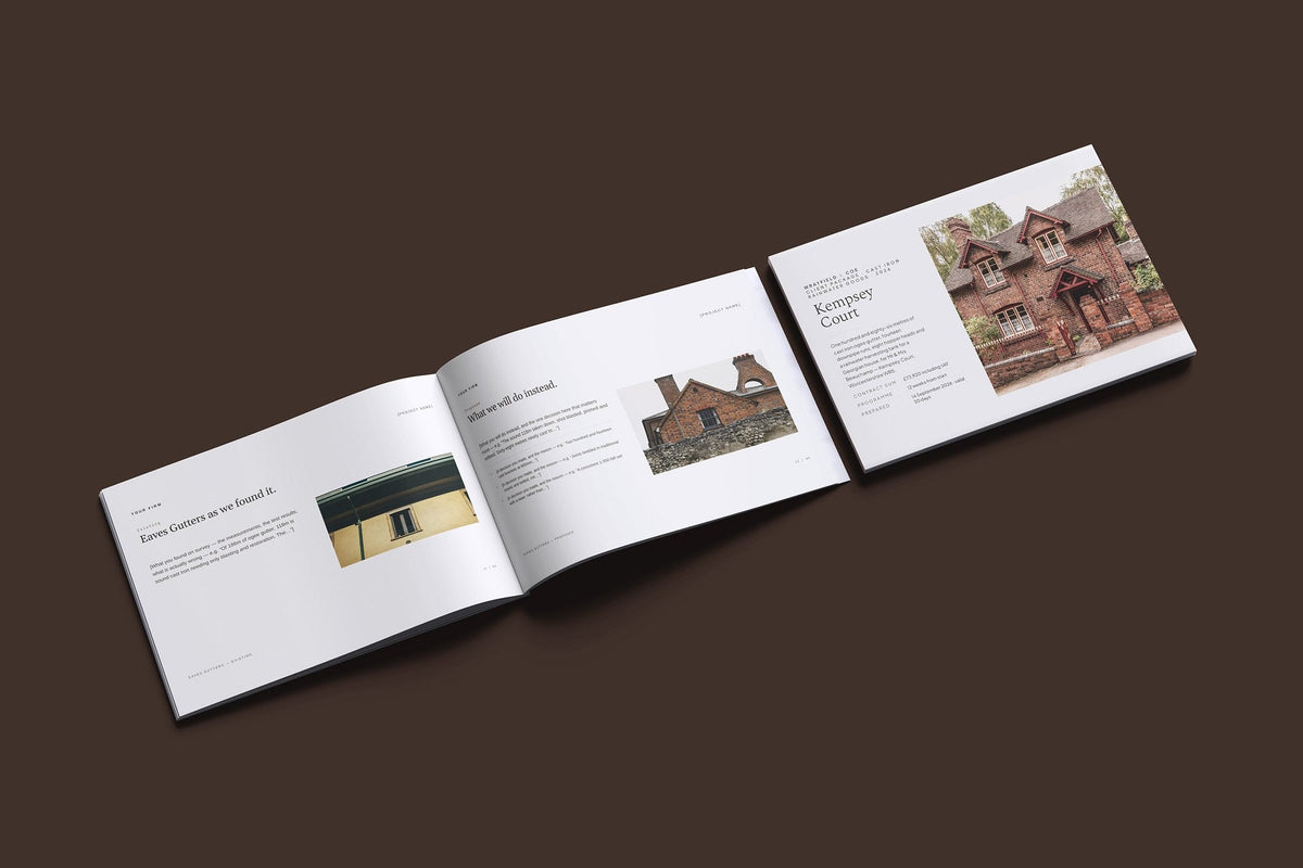 Rainwater Goods Client Package, Oat colourway, cover and inside spread mockup