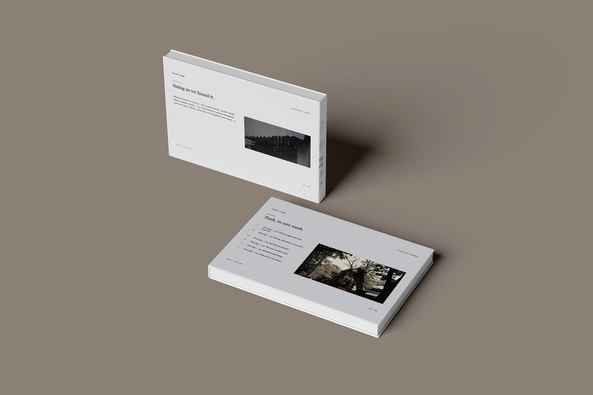 Rainwater Harvesting Client Package, Slate colourway, floating books mockup