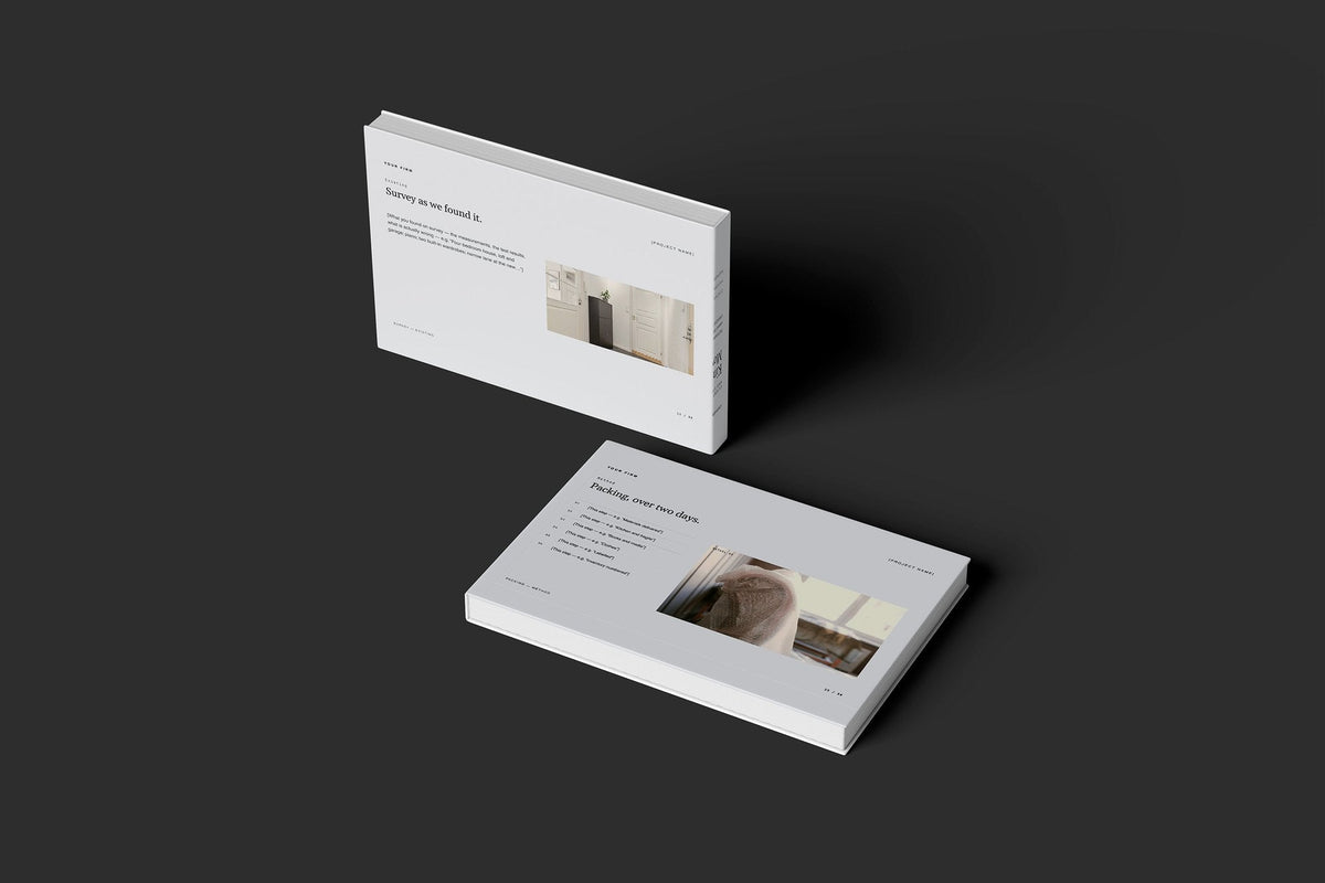 Removals and Storage Client Package, Slate colourway, floating books mockup