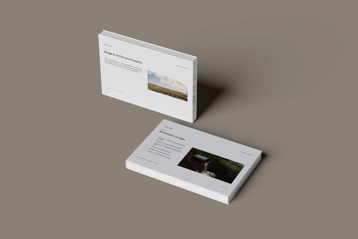 Retaining Walls and Gabions Client Package, Slate colourway, floating books mockup