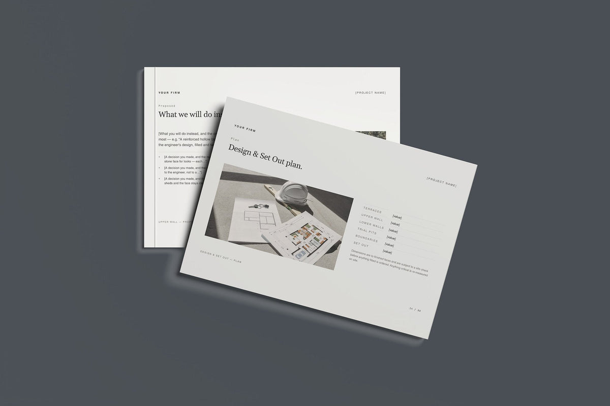 Retaining Walls and Gabions Client Package, Standard colourway, front and back cover mockup