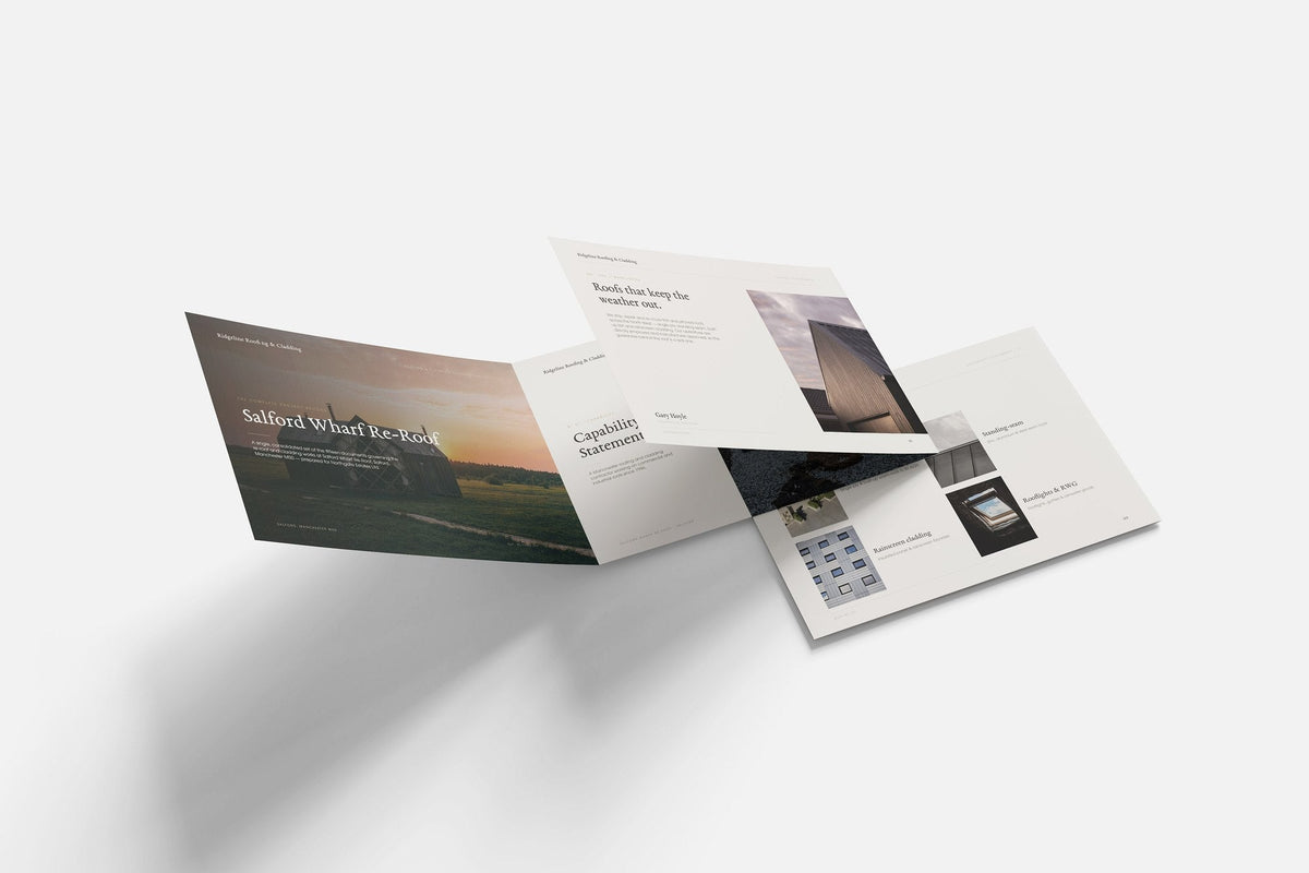 Roofing & Cladding Contractor Project Pack in PowerPoint, printed documents stacked