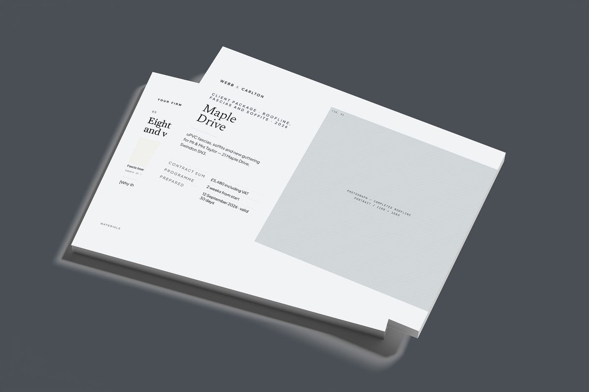 Roofline Fascias and Soffits Client Package, Slate colourway, stacked books mockup