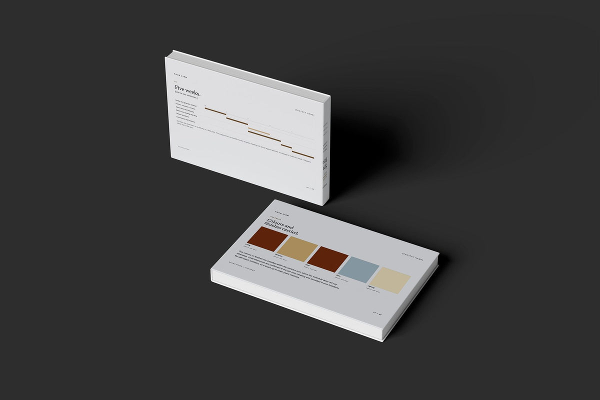 Sauna and Steam Room Client Package, Slate colourway, floating books mockup