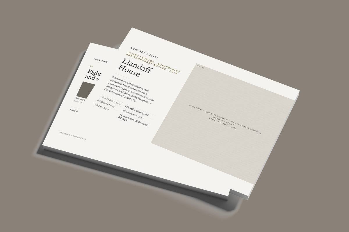 Scaffolding Client Package, Standard colourway, stacked books mockup
