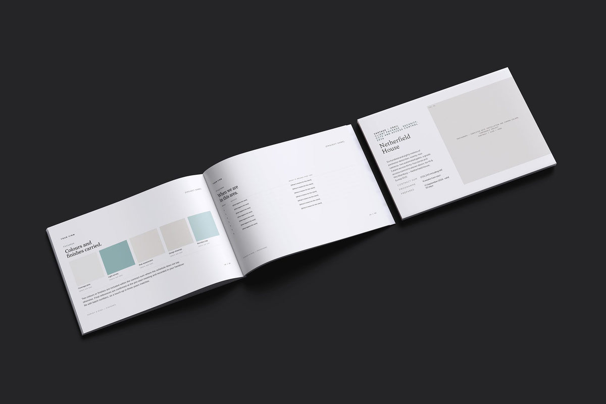Security Client Package, Standard colourway, cover and inside spread mockup