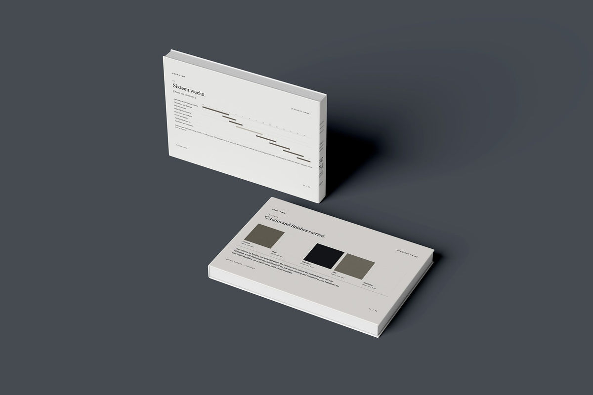Single Storey Extension Client Package, Ivory colourway, floating books mockup