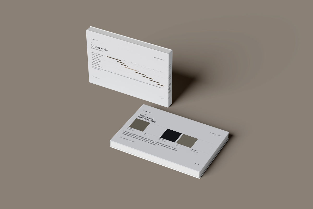 Single Storey Extension Client Package, Slate colourway, floating books mockup