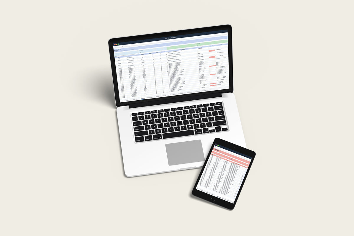 Site Diary Excel template on a MacBook and iPad
