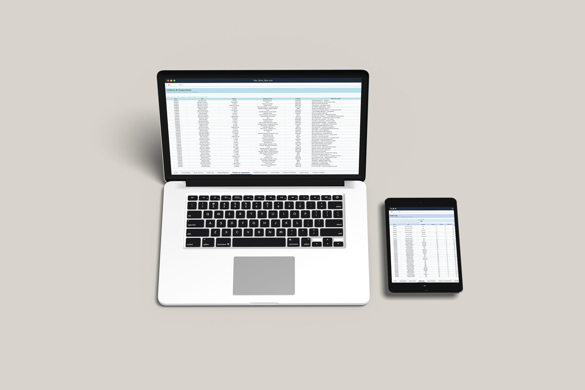 Site Diary Excel template on a MacBook and iPad, second view
