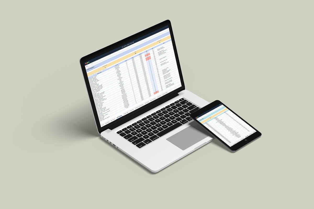 Site Safety Register Excel template on a MacBook and iPad