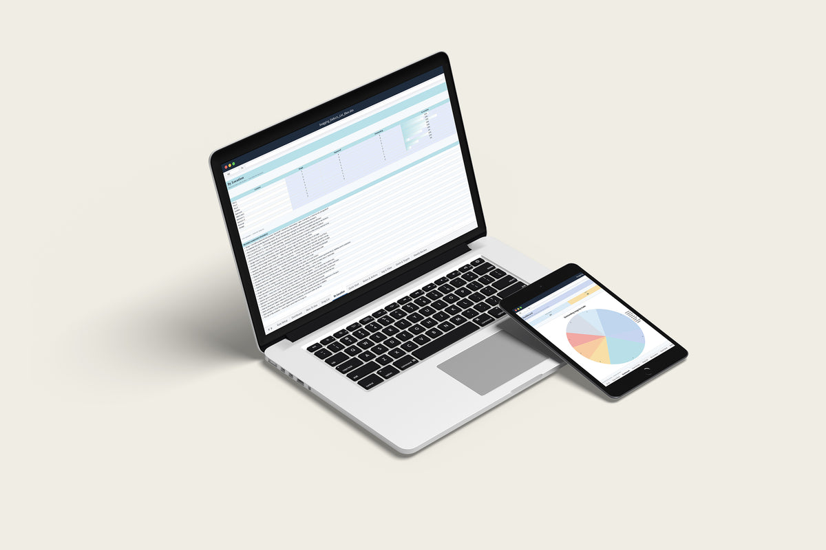 Snagging and Defects List Excel template on a MacBook and iPad, second view