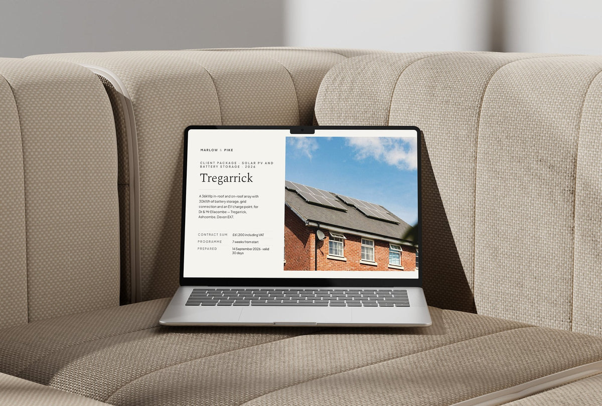 Solar and Battery Client Package, Oat colourway, laptop screen mockup