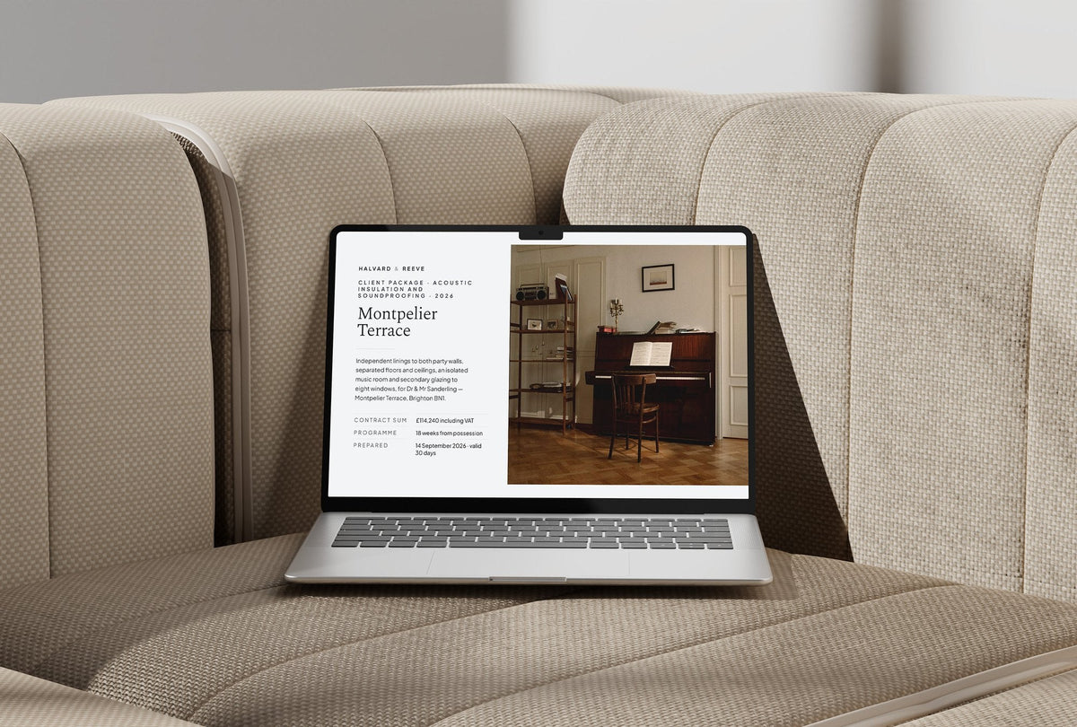 Soundproofing Client Package, Slate colourway, laptop screen mockup