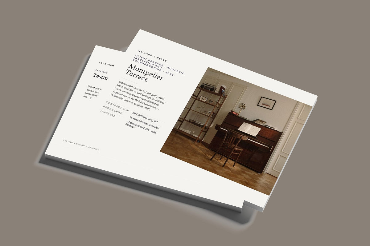 Soundproofing Client Package, Standard colourway, stacked books mockup