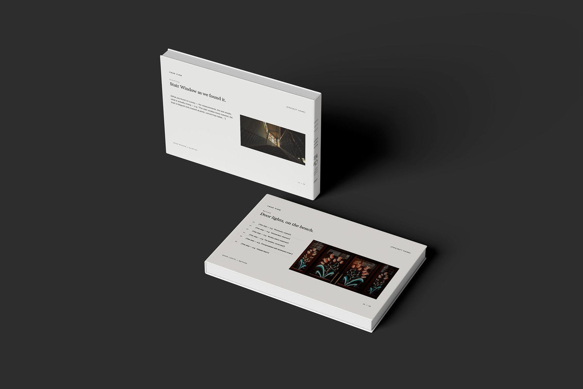 Stained Glass and Leaded Lights Client Package, Ivory colourway, floating books mockup