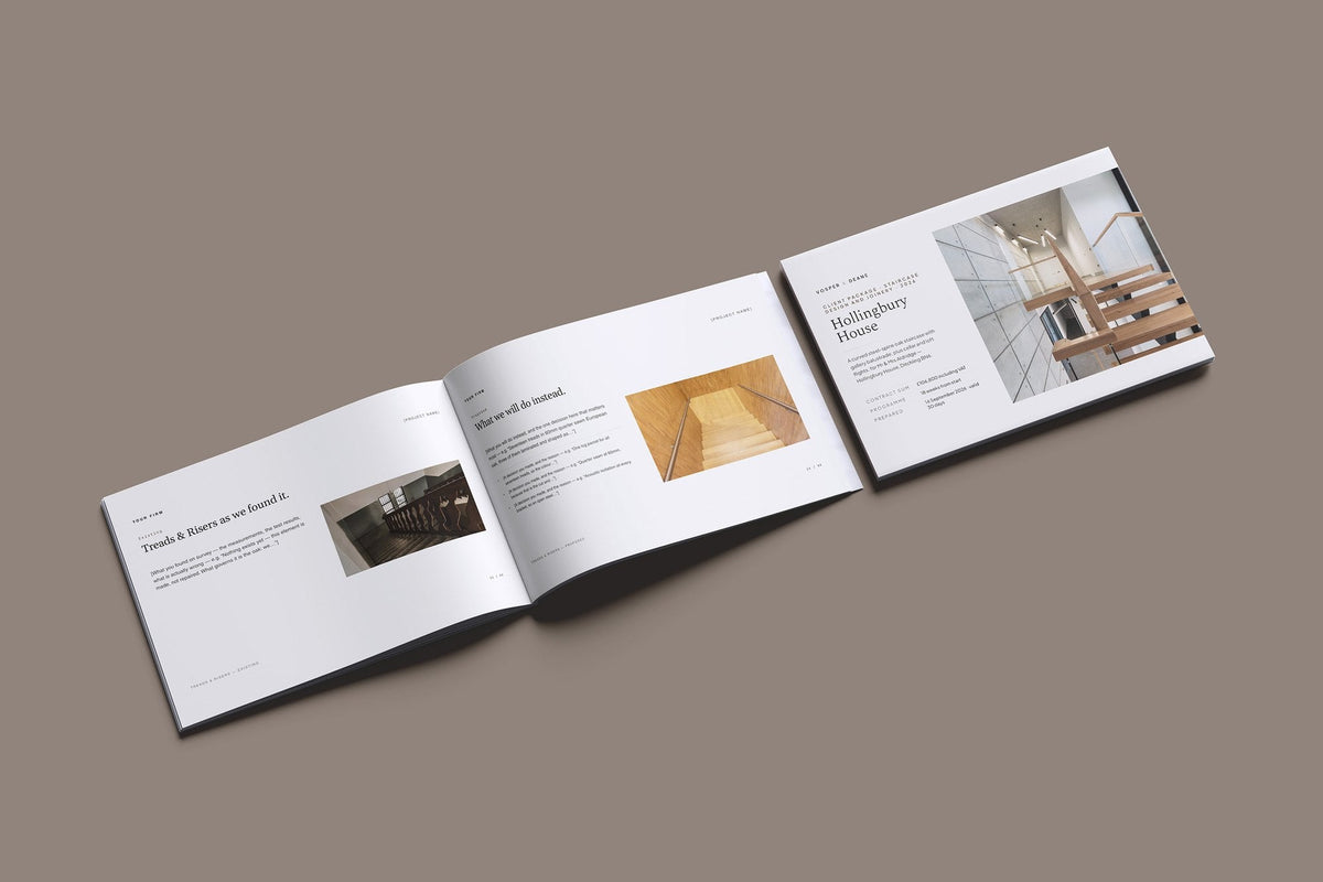 Staircase Client Package, Standard colourway, cover and inside spread mockup