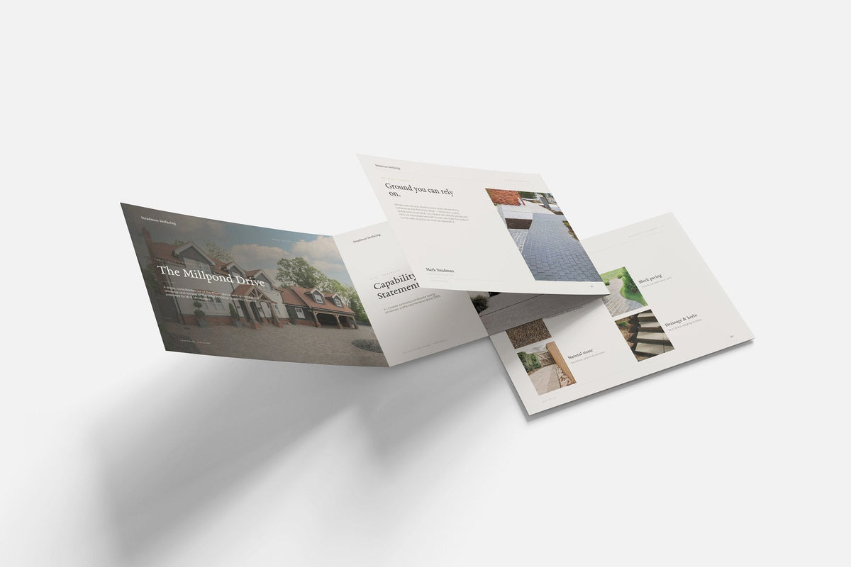 Driveway & Surfacing Contractor Project Pack in PowerPoint, printed documents stacked