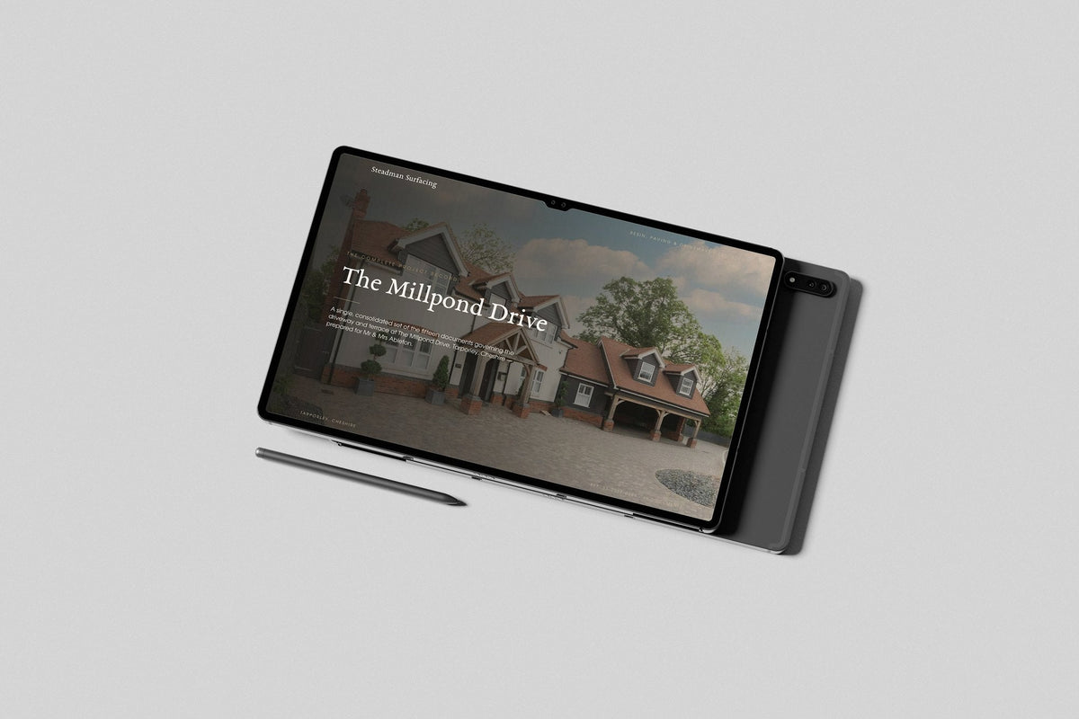 Driveway & Surfacing Contractor Project Pack in PowerPoint, shown on a tablet