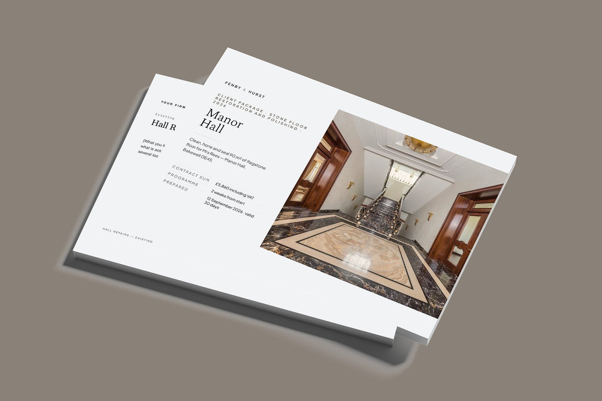 Stone Floor Restoration Client Package, Slate colourway, stacked books mockup