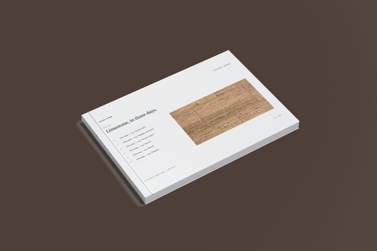 Stone Floor Restoration Client Package, Slate colourway, closed magazine mockup