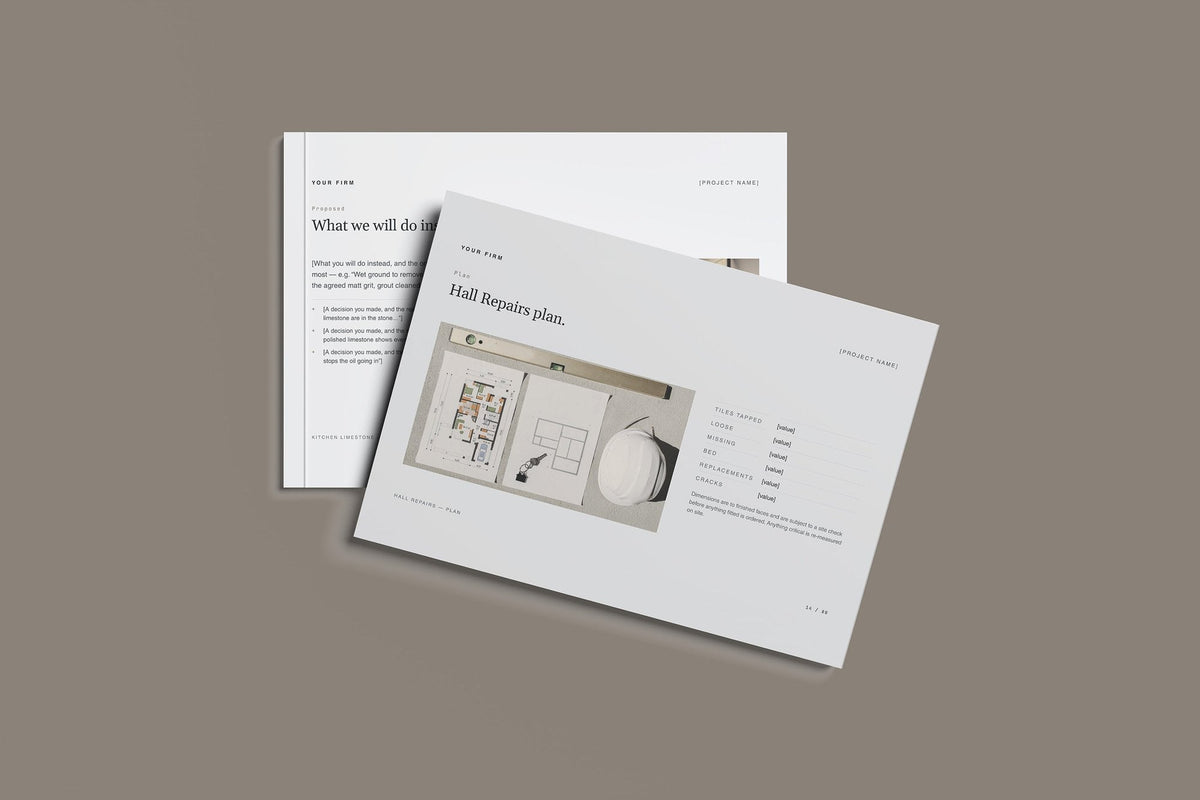 Stone Floor Restoration Client Package, Slate colourway, front and back cover mockup