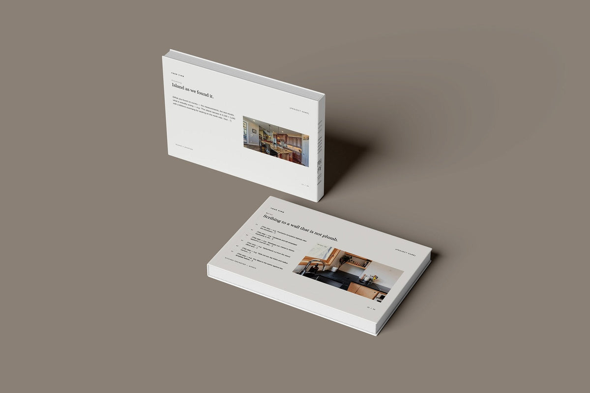 Stone Worktops Client Package, Ivory colourway, floating books mockup