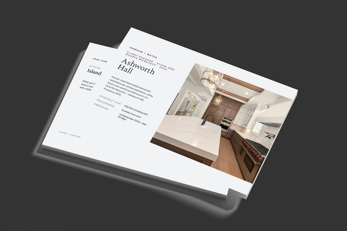Stone Worktops Client Package, Slate colourway, stacked books mockup