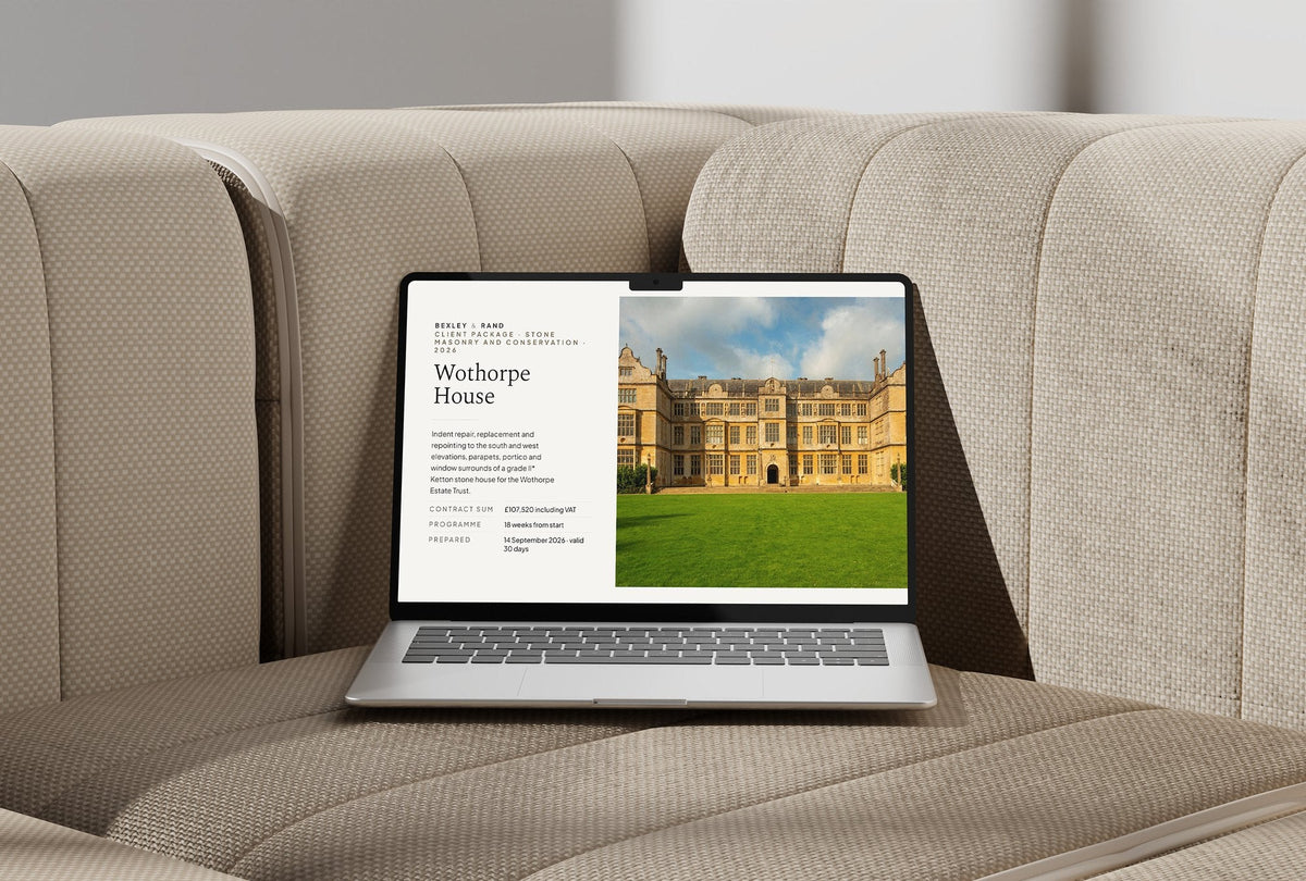 Stonemason Client Package, Standard colourway, laptop screen mockup