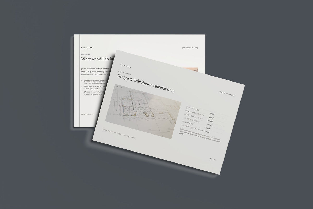 Structural Glazing Client Package, Standard colourway, front and back cover mockup