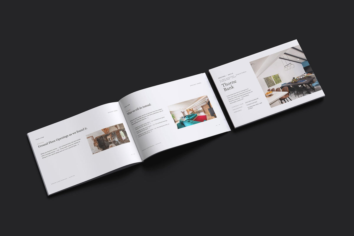 Structural Steel Client Package, Oat colourway, cover and inside spread mockup