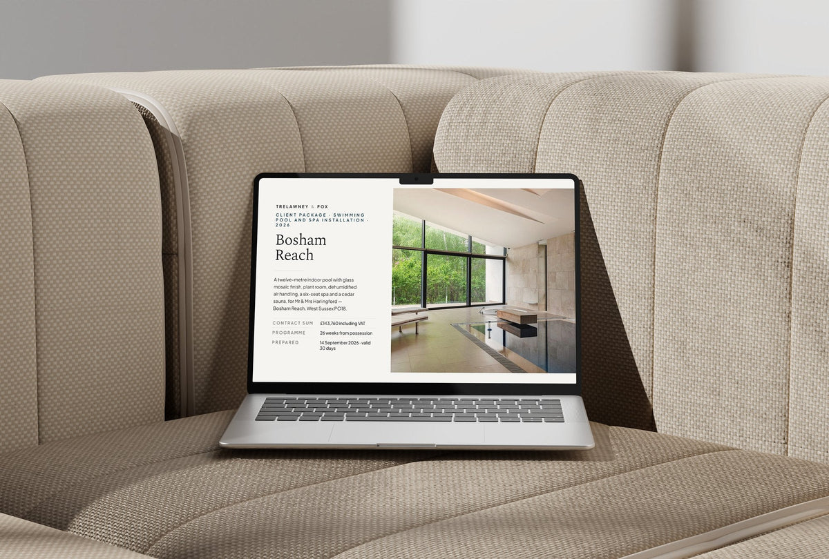 Swimming Pool Client Package, Standard colourway, laptop screen mockup