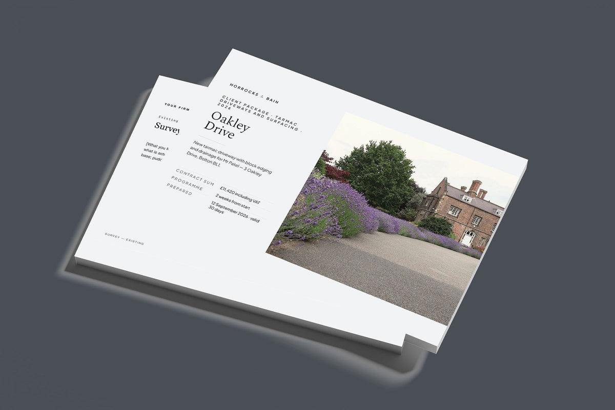 Tarmac Driveway Client Package, Slate colourway, stacked books mockup