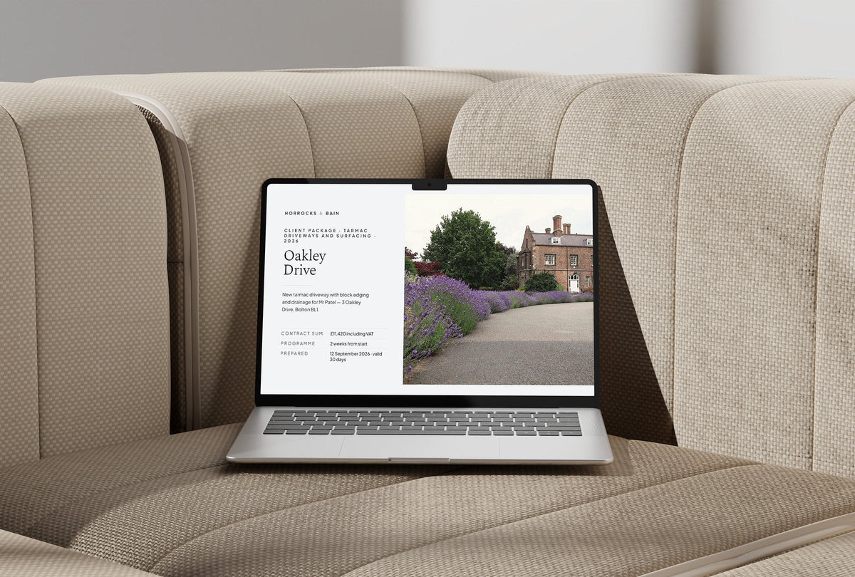 Tarmac Driveway Client Package, Slate colourway, laptop screen mockup