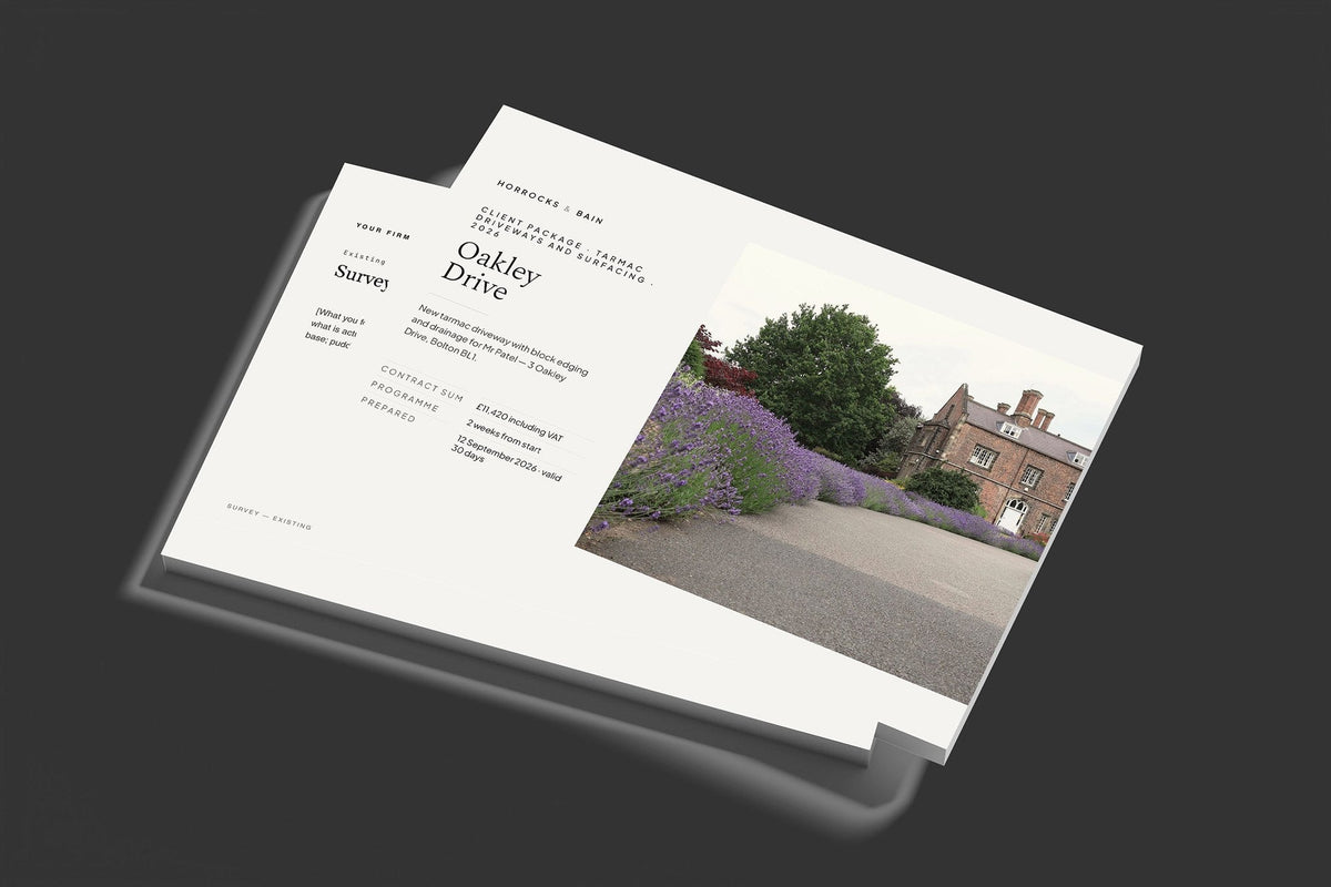 Tarmac Driveway Client Package, Standard colourway, stacked books mockup