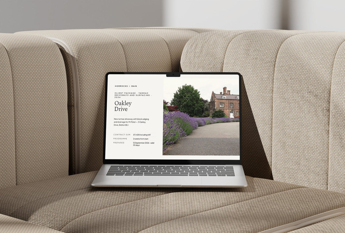 Tarmac Driveway Client Package, Standard colourway, laptop screen mockup