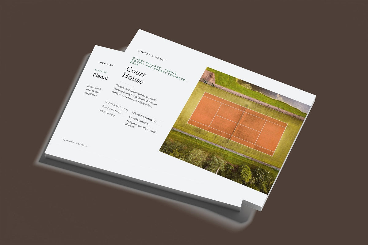 Tennis Court and Sports Surfaces Client Package, Slate colourway, stacked books mockup