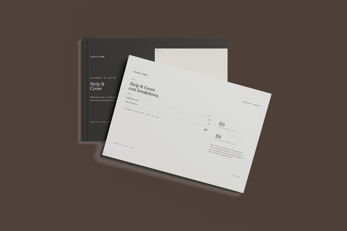 Thatching Client Package, Standard colourway, front and back cover mockup