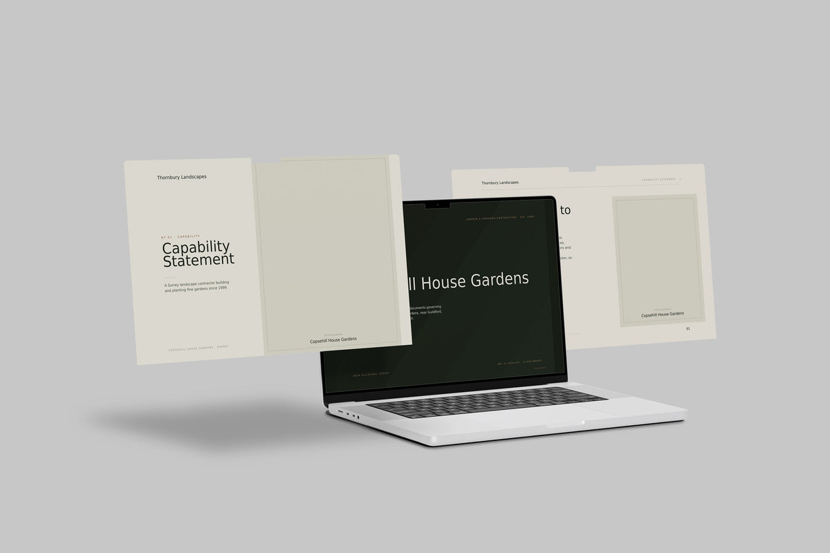 Landscape Gardener Project Pack in PowerPoint, shown on laptop screens