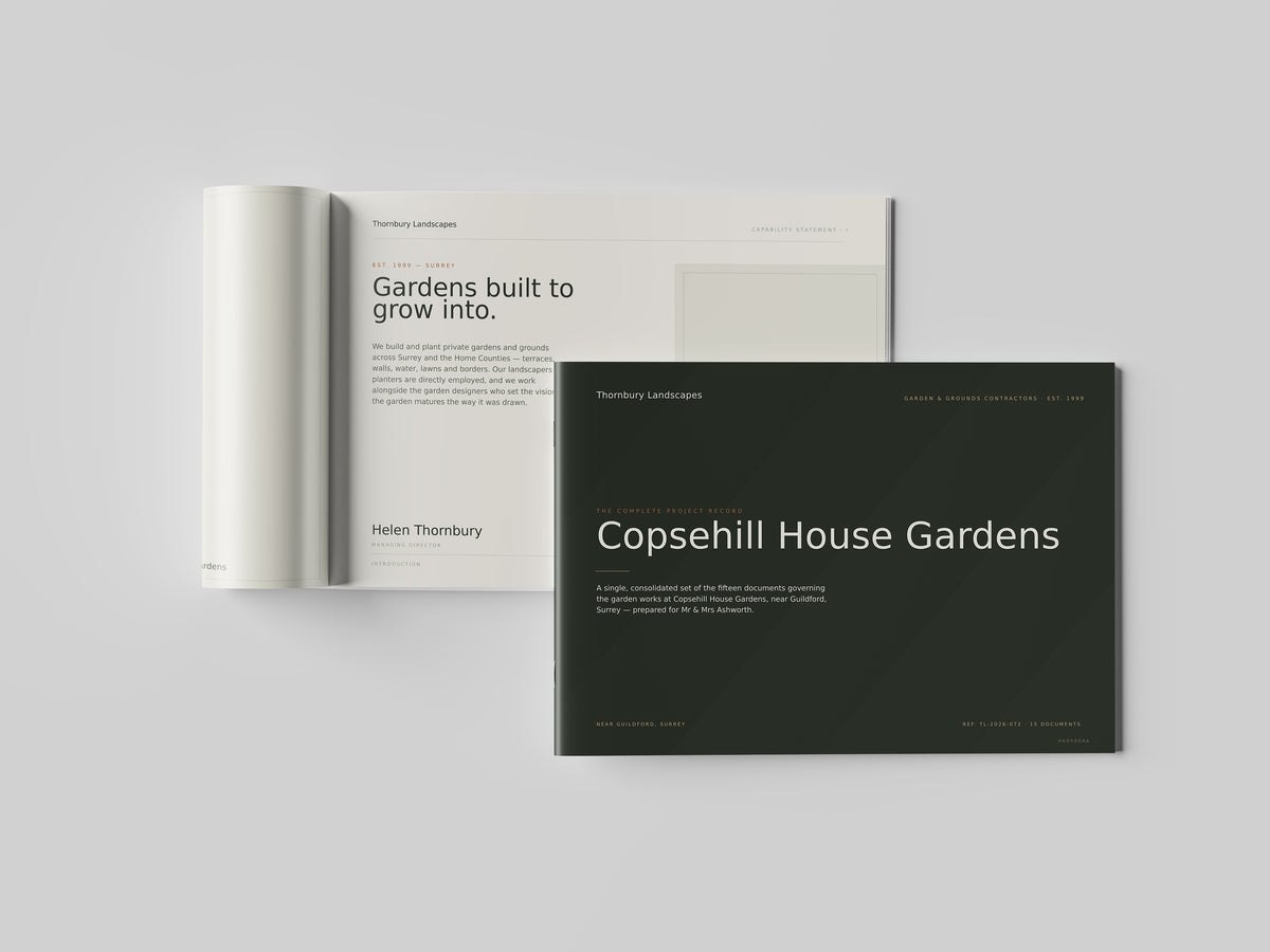 Landscape Gardener Project Pack in PowerPoint, printed and open at an inside page