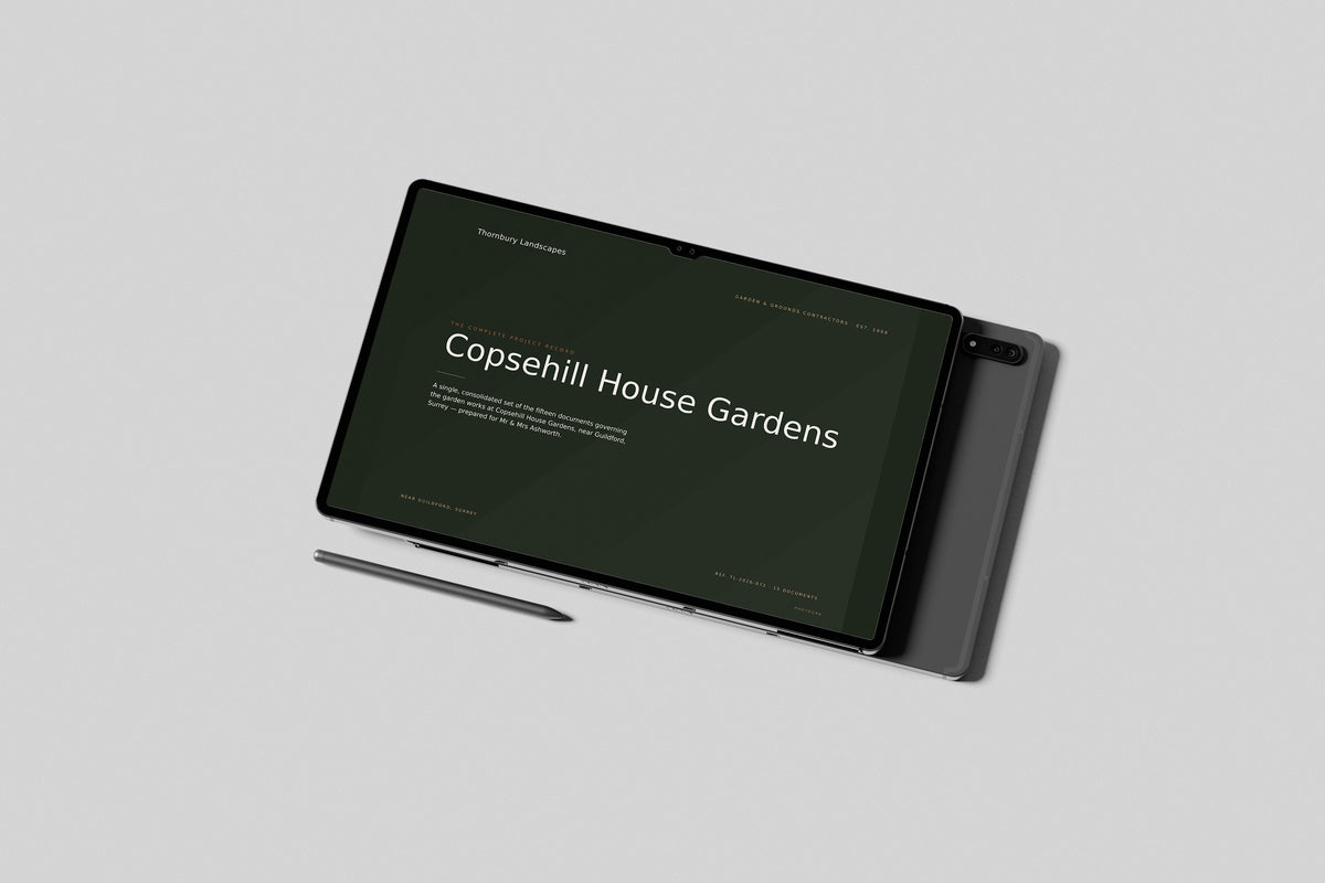 Landscape Gardener Project Pack in PowerPoint, shown on a tablet