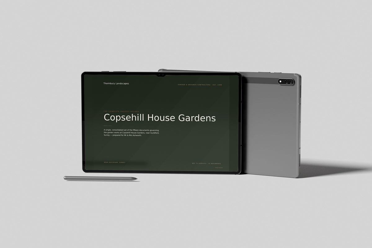 Landscape Gardener Project Pack in PowerPoint, shown on a tablet