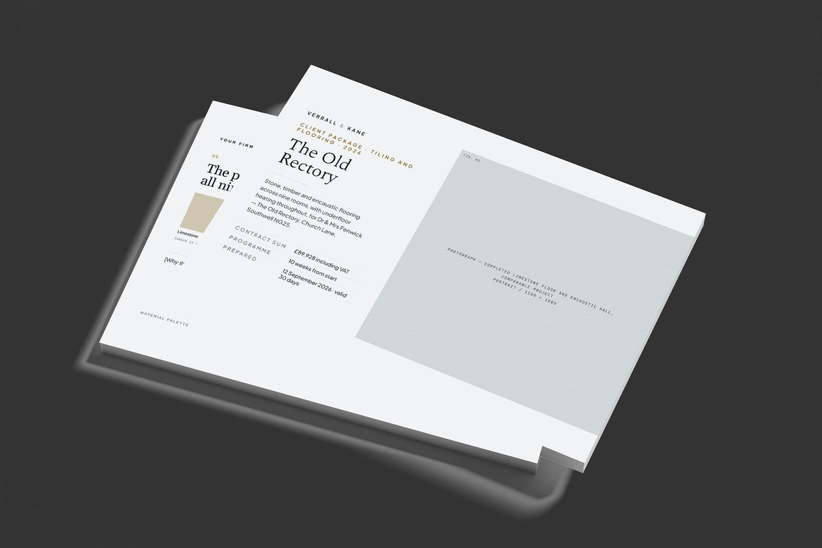 Tiler Client Package, Slate colourway, stacked books mockup