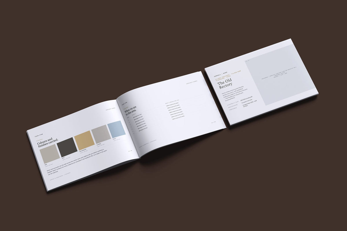 Tiler Client Package, Slate colourway, cover and inside spread mockup