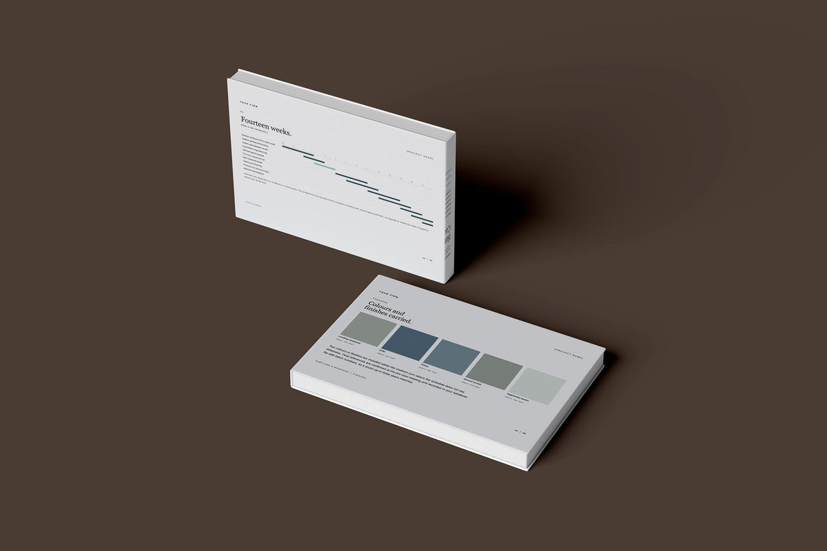 Timber Flooring Client Package, Slate colourway, floating books mockup