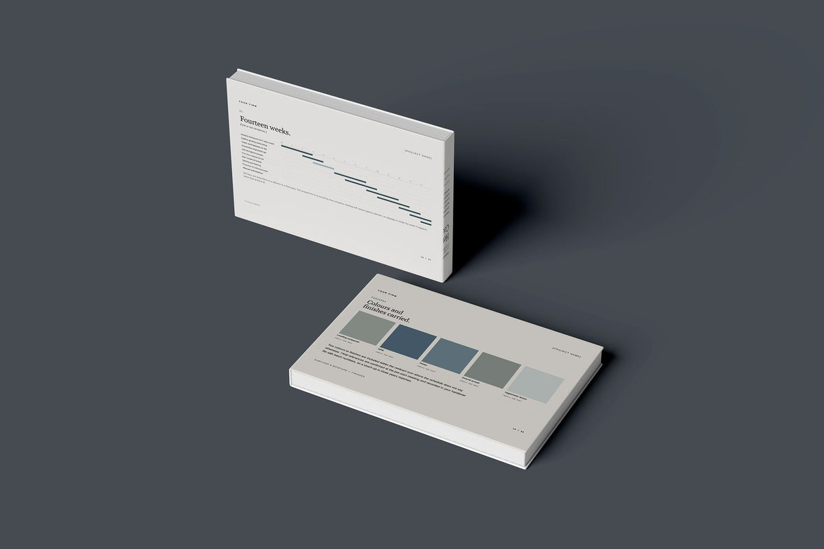 Timber Flooring Client Package, Standard colourway, floating books mockup